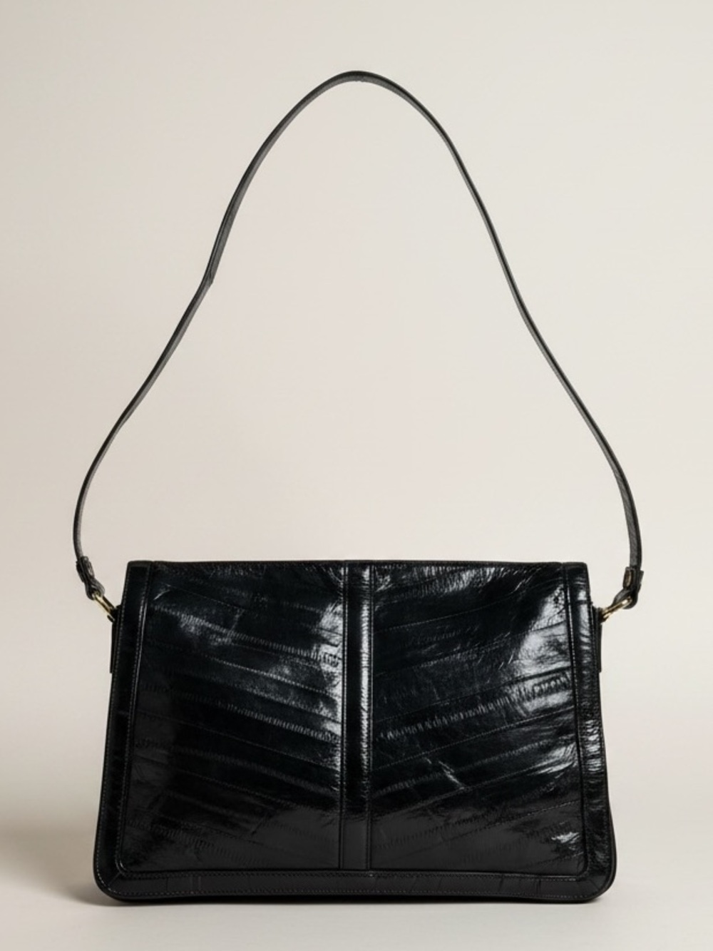 Vtg. Sunco Black Eel‎ Skin Leather Shoulder Crossbody Retro Purse Bag